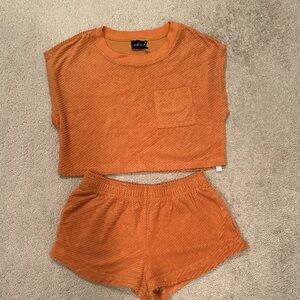 Urban Outfitters Orange Cropped Top and Shorts Set